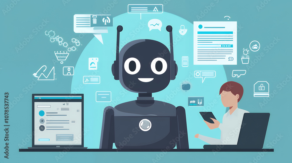 custom made wallpaper toronto digitalウェブカメラをつけたロボットとビデオ通話しているイメージ