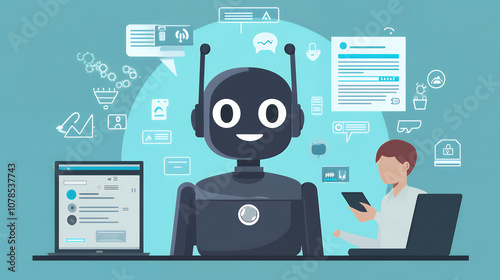 Wallpaper Mural ウェブカメラをつけたロボットとビデオ通話しているイメージ Torontodigital.ca