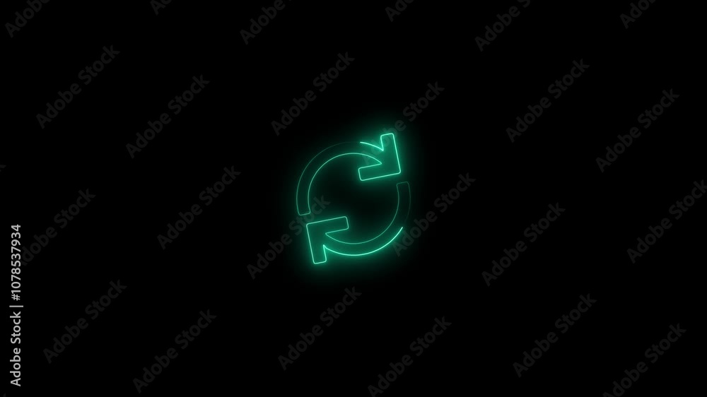 Neon Loop Arrows Icon on Black Background for Refresh and Sync Symbols Neon Loop Arrows Icon on Black Background for Refresh and Sync Symbols