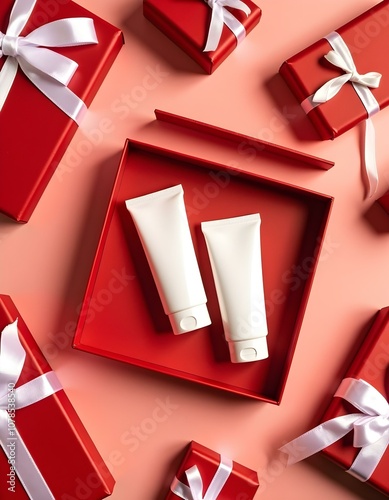 two tubes of cream red gift box with ribbon photo