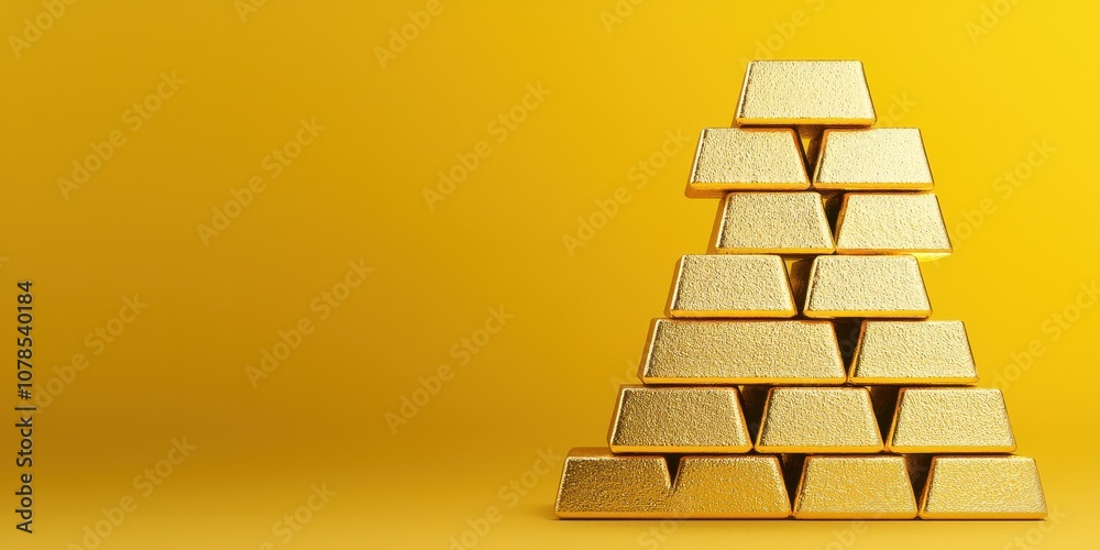 Stunning stack of gold bars against a bright yellow background. Stunning stack of gold bars against a bright yellow background.