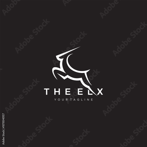 A sleek and minimalist antelope logo design in black and white, emphasizing elegance and speed. 