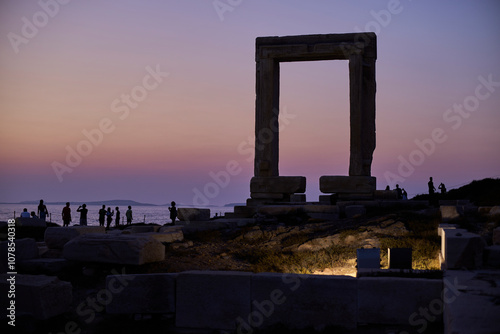 Portara gate of the Temple of Apollo at Naxos island in the Cyclades in Aegean Sea, Greece