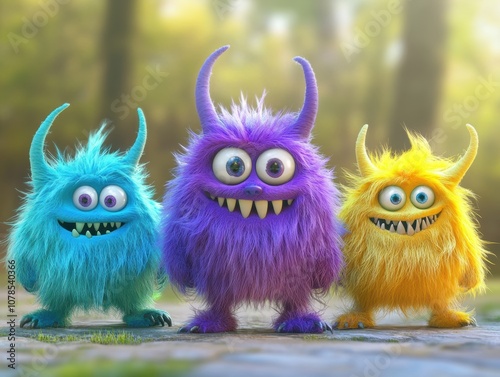 Playful illustration of adorable furry monsters in gigapixel high fidelity