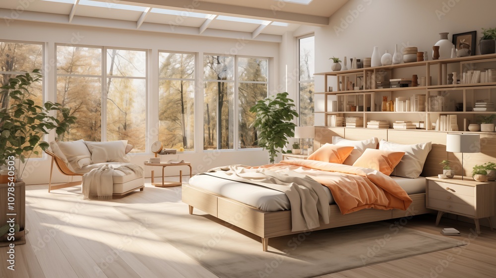 Modern bedroom with mirrors that add brightness and an open feel, ideal for stylish and spacious decor. Modern bedroom with mirrors that add brightness and an open feel, ideal for stylish and spacious decor.