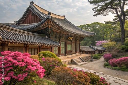 Macro Photography of Changdeokgung Palace's Intricate Architectural Details, Showcasing Nature and Historical Beauty in Seoul's Famous Landmark, Capturing Unique Textures and Patterns