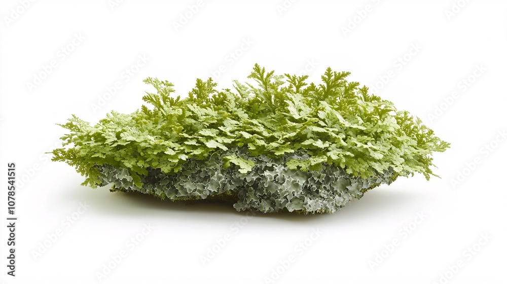 A Close-Up of Vivid Green and Silver Moss on a Pristine White Backdrop A Close-Up of Vivid Green and Silver Moss on a Pristine White Backdrop