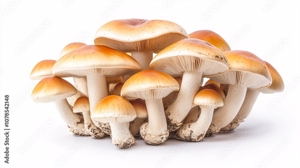 Fototapeta premium A Cluster of Mushrooms on a White Background: A Study in Natural Elegance