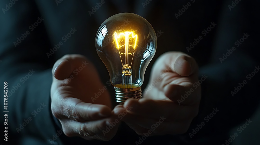 Businessman holding a light bulb symbolizing, Business idea light bulb on hand Businessman holding a light bulb symbolizing, Business idea light bulb on hand