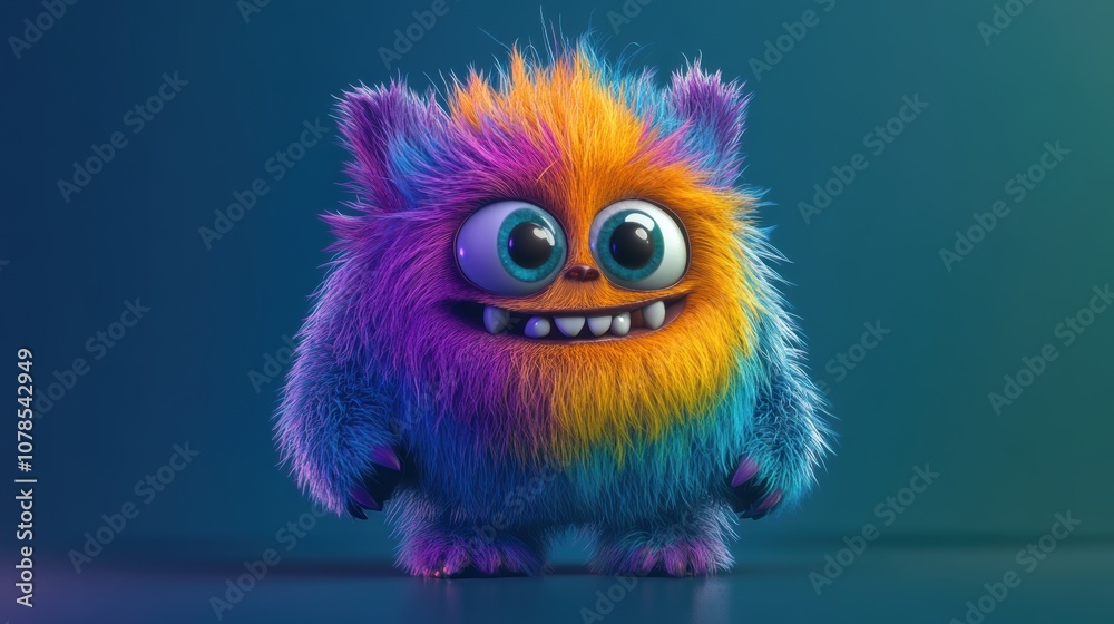 Naklejka premium Discover the adorable world of a cute furry monster cartoon in high fidelity