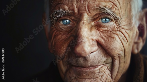 A close-up photo of an elderly man with a kind, weathered face and bright blue eyes.