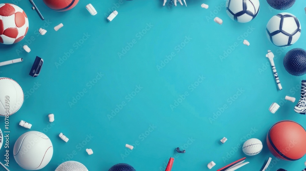 Fototapeta premium Sports Equipment on Blue Background