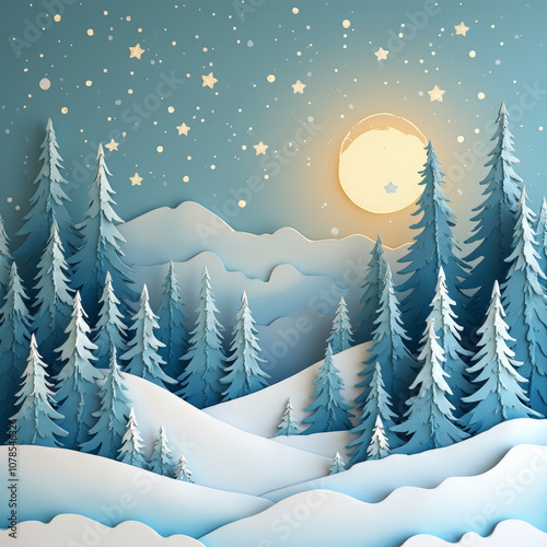 Papercut di paesaggio invernale #1