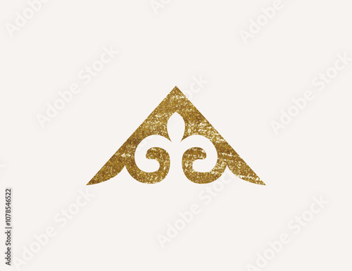 Kazakh national ornament with gold texture. Vector modern element isolated on white background. Central Asia floral abstract element of the national pattern.