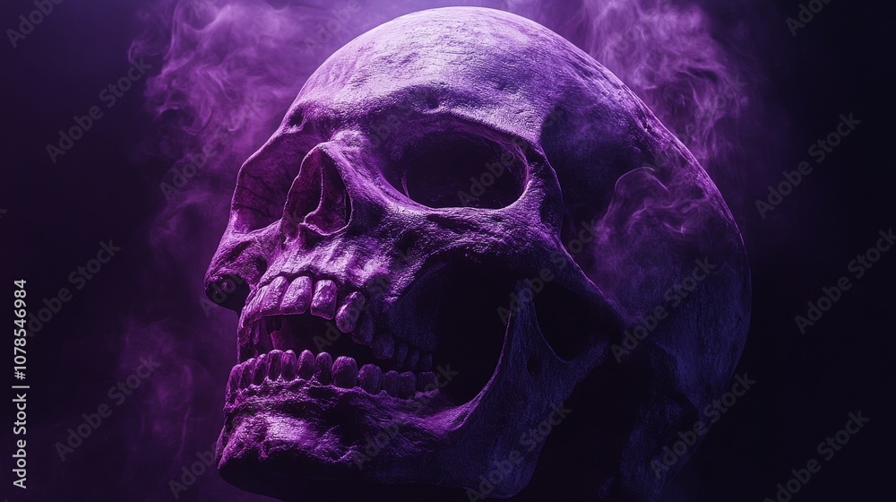 A skull with purple smoke surrounding it A skull with purple smoke surrounding it