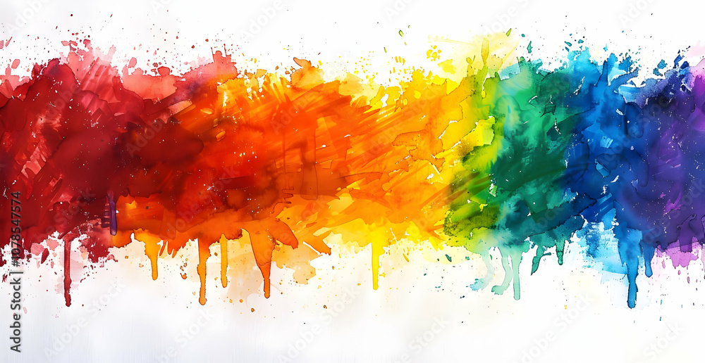 Fototapeta premium Watercolor splash of rainbow colors on a white background, vibrant watercolor. -
