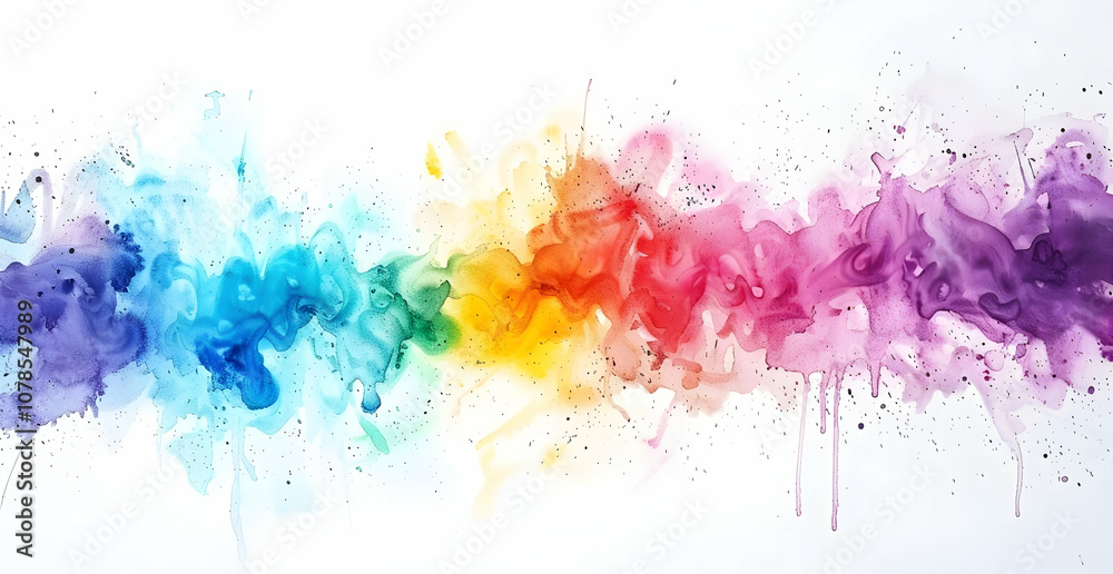 Fototapeta premium Watercolor splash of rainbow colors on a white background, vibrant watercolor. -
