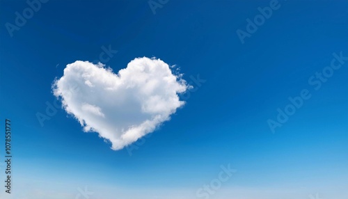 Fototapeta Naklejka Na Ścianę i Meble -  heart shaped cloud on panoramic clear blue sky background