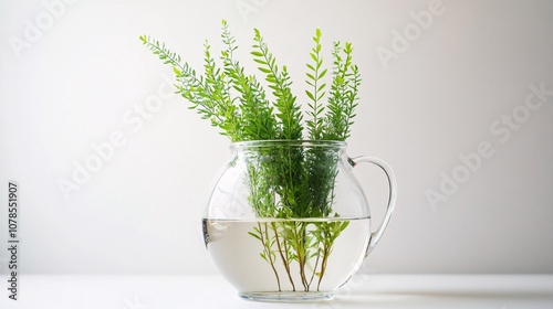 Fresh Green Plant in a Glass Jar with Water - Minimalist Home Decor and Interior Design
