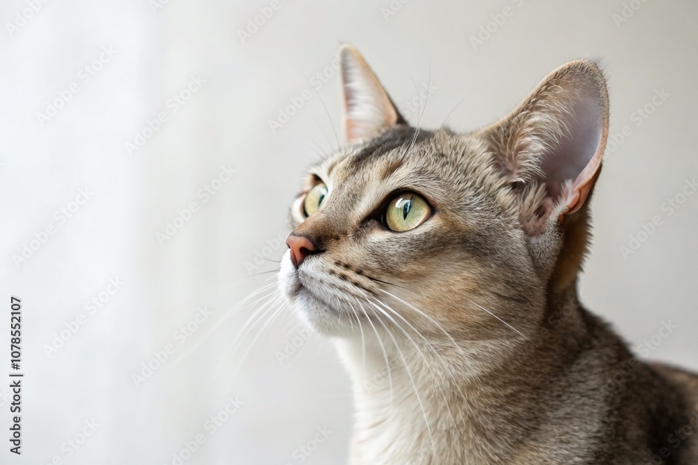 Obraz premium Minimalist Photography of a Cat with an Attentive Gaze, Capturing the Essence of Curiosity and Serenity in a Soft, Neutral Color Palette