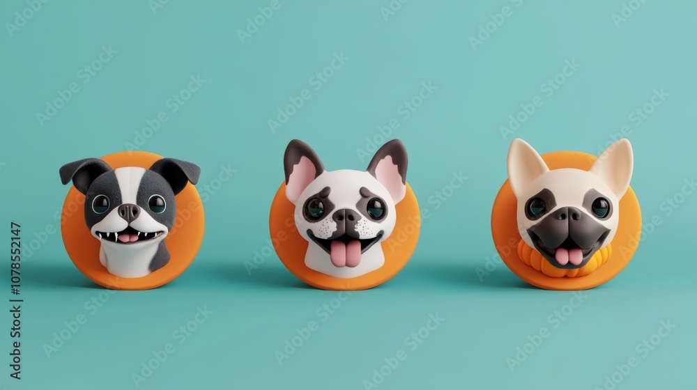 Fototapeta premium Delightful illustrations of friendly dogs captured in cute high-fidelity style