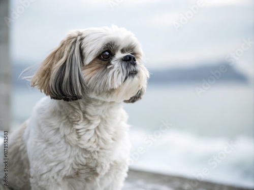 Minimalist Photography of a Shih Tzu and Bichon Mix in a Serene Setting, Capturing the Unique Features and Playful Nature of This Adorable Dog Breed Combination photo