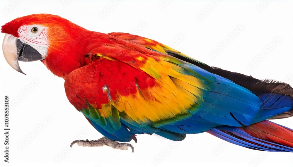 Fototapeta premium Colorful macaw parrot with vibrant feathers isolated on transparent background, ideal for tropical and exotic design projects