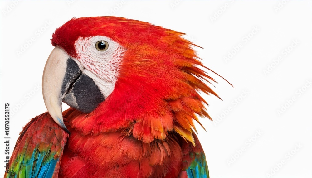 Naklejka premium Colorful macaw parrot with vibrant feathers isolated on transparent background, ideal for tropical and exotic design projects