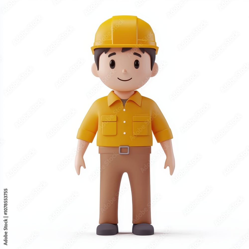 Friendly Construction Worker Character in 3D Style Friendly Construction Worker Character in 3D Style