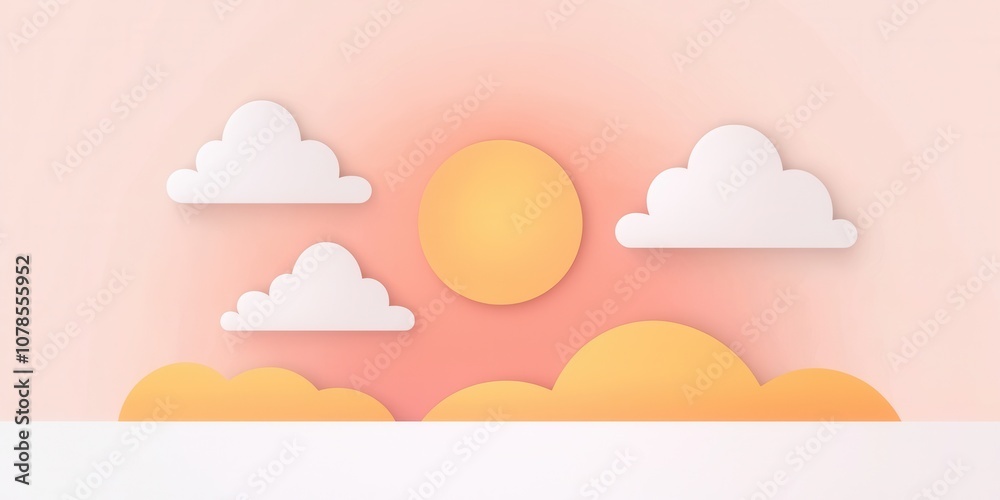 A whimsical paper cutout scene featuring a sun and clouds in pastel colors. A whimsical paper cutout scene featuring a sun and clouds in pastel colors.