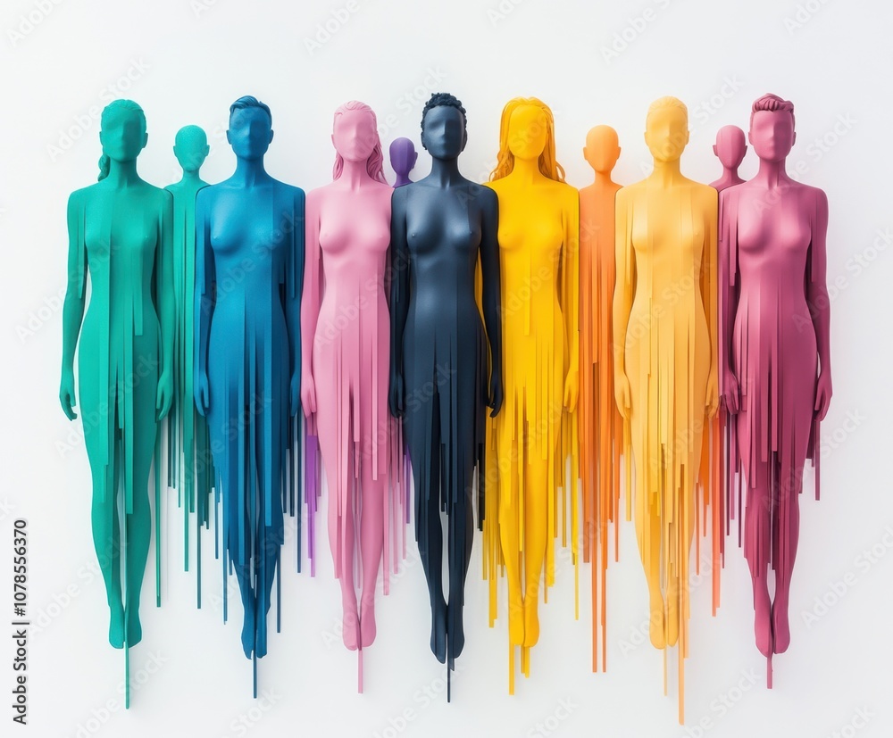 Obraz premium Vibrant array of dripping sculptures in diverse colors highlighting unity and diversity