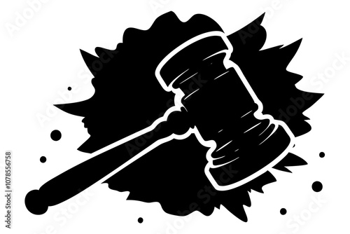 Black Silhouette of Judge's Gavel with Dynamic Burst Background.