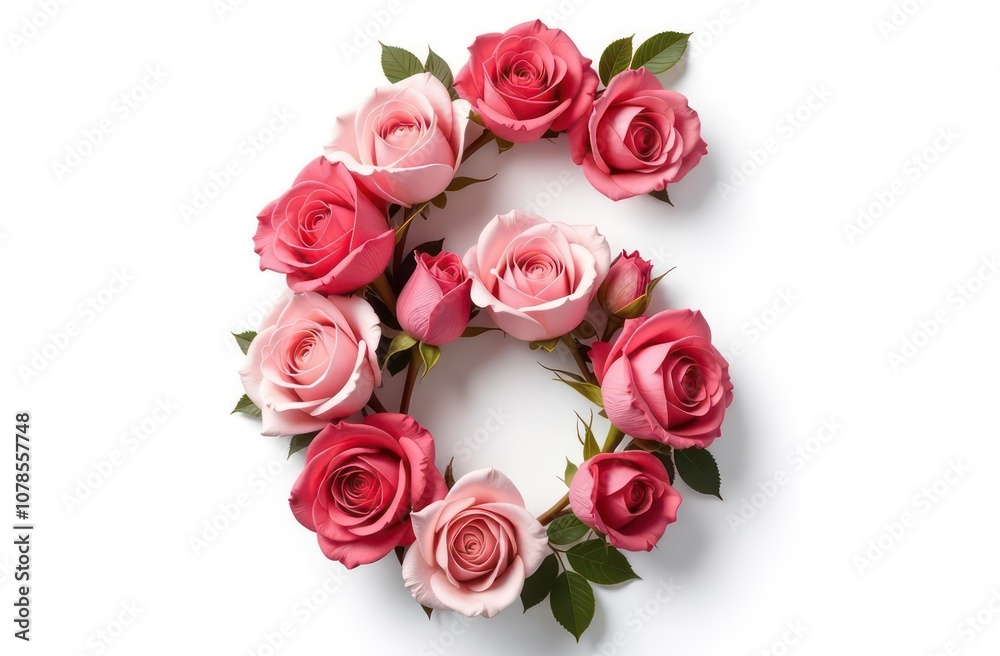 Intertwined roses letter “6”, realist precision, high saturation, beautiful, inspiring, isolated, flat white background Intertwined roses letter “6”, realist precision, high saturation, beautiful, inspiring, isolated, flat white background