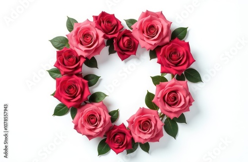 Intertwined roses heart, realist precision, high saturation, beautiful, inspiring, isolated, flat white background