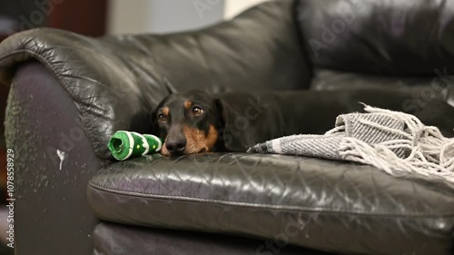 Cute dog puppy dachshund at home
