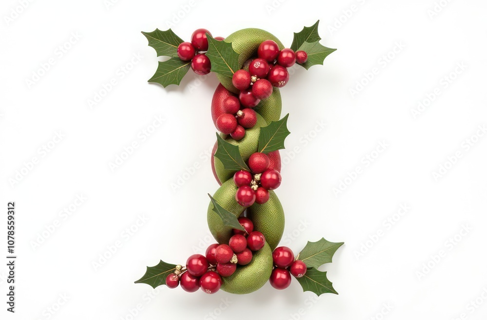 Intertwined christmas decorations letter “I”, realist precision, high saturation, beautiful, inspiring, isolated, flat white background Intertwined christmas decorations letter “I”, realist precision, high saturation, beautiful, inspiring, isolated, flat white background