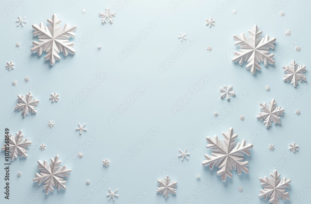 Silver snowflakes on a pastel light background Silver snowflakes on a pastel light background