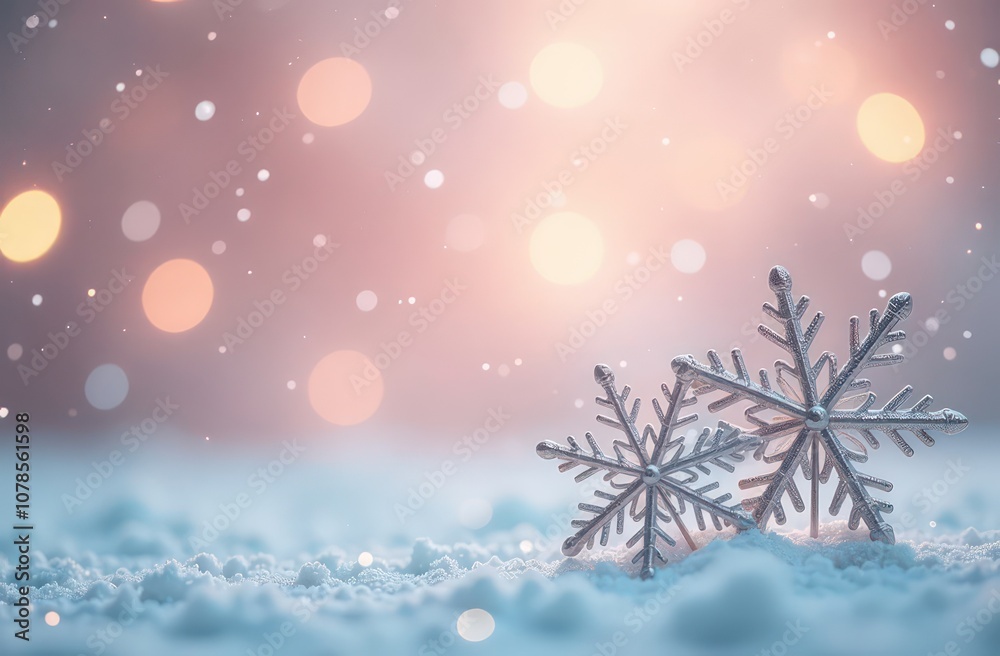 Silver snowflakes on a festive background with bokeh Silver snowflakes on a festive background with bokeh