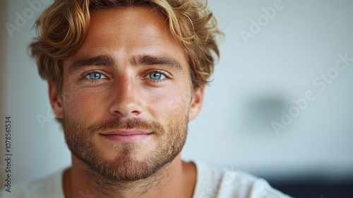 portrait handsome blonde man 30 years old on light background