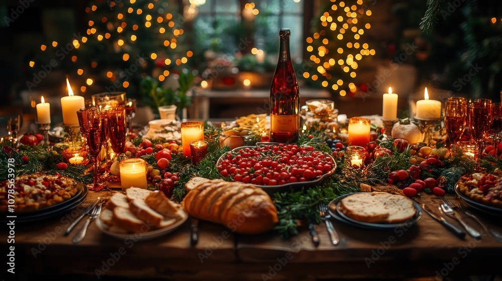 Fototapeta premium Christmas Dinner Table Setting