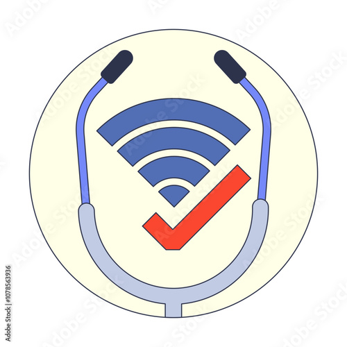 Stethoscope with WiFi signal and checkmark symbolizes digital health connectivity.