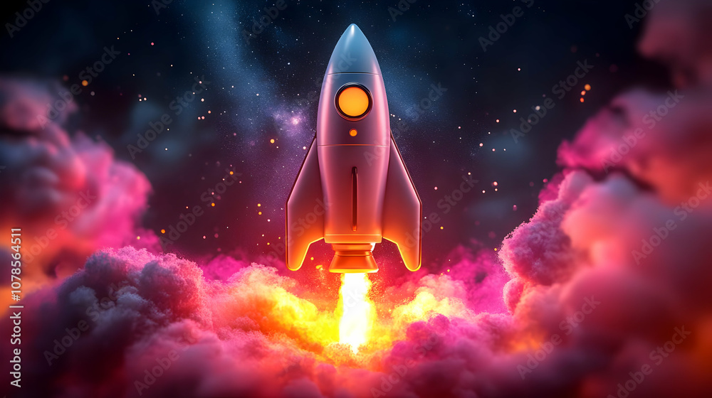 3D Illustration of a Rocket Launching into Space 3D Illustration of a Rocket Launching into Space