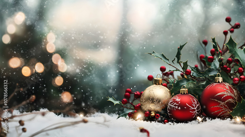 Festive Christmas Scene with Ornaments in Snow