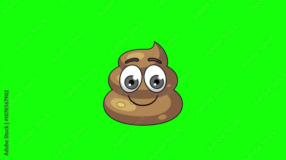 poop emoticon emoji with a face savoring food, cartoon animation