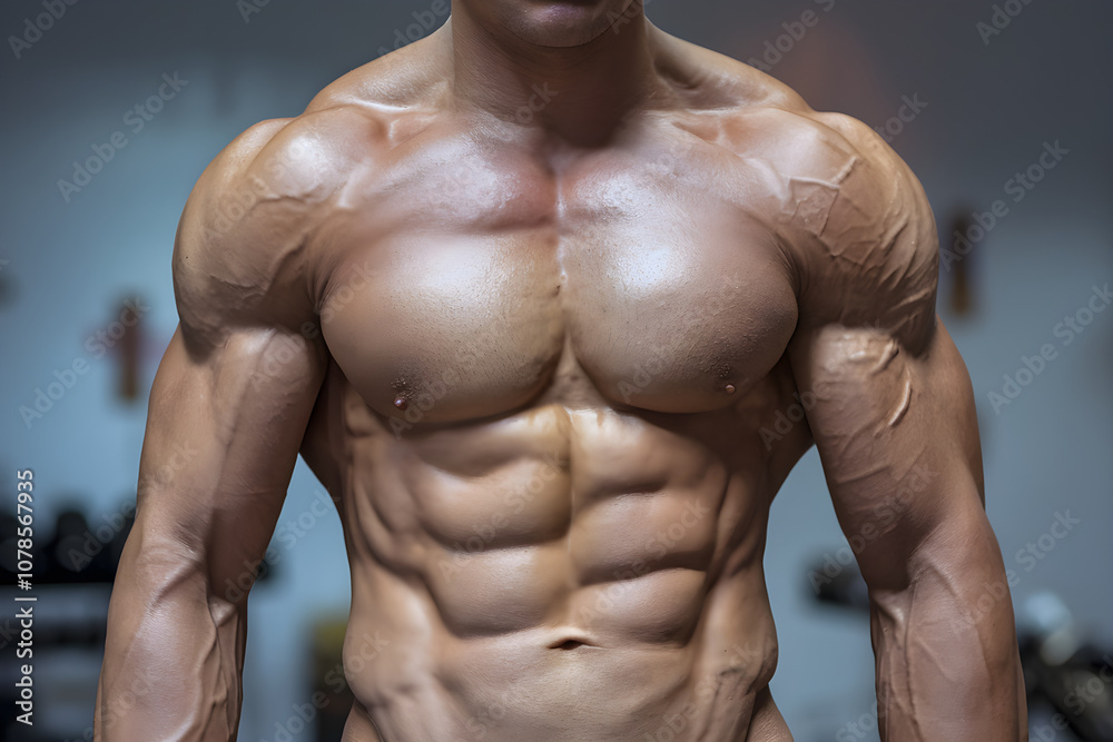 Muscular Torso of a Fit Man in Gym Setting Muscular Torso of a Fit Man in Gym Setting