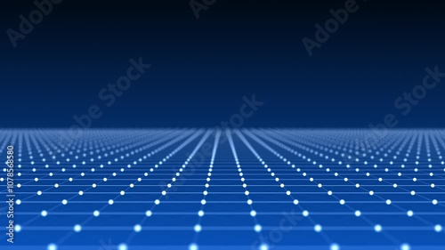 Abstract technology perspective grid. Detailed wireframe landscape with blue lines on black background. Digital space with mesh. 3d rendering.
