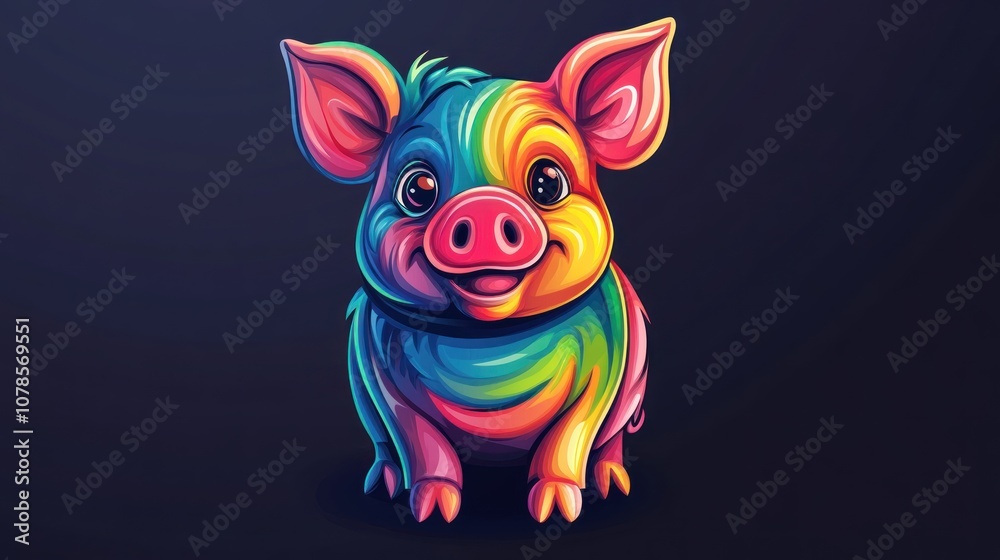 Fototapeta premium Rainbow Pig Illustration