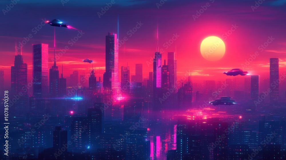 Fototapeta premium Neon Sunset Cityscape