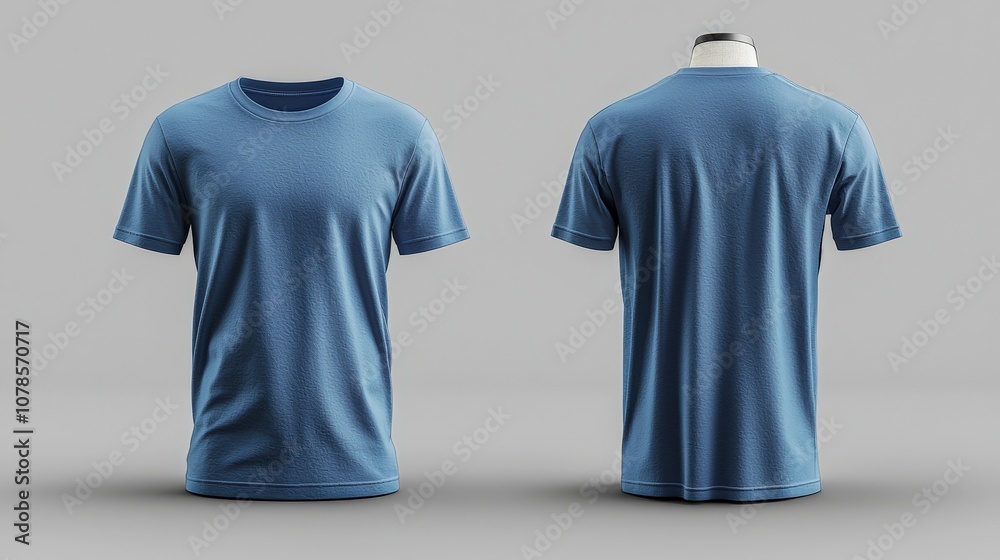 Light blue male T-shirt presented on a mannequin, capturing front and back perspectives. The soft fabric and style offer a modern yet timeless fashion approach. Light blue male T-shirt presented on a mannequin, capturing front and back perspectives. The soft fabric and style offer a modern yet timeless fashion approach.