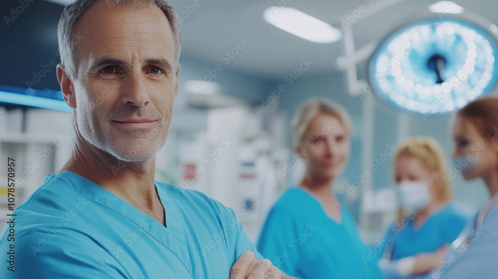 Obraz premium Dedicated Healthcare Professionals Collaborate in a Modern Hospital Environment, Focusing on Patient Care and Innovative Medical Practices During a Busy Shift